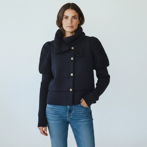 Red Valentino dark blue 100% wool knitted cardigan with lining, size L