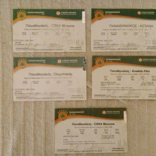 Collectible Euroleague Panathinaikos tickets used 2013-2014-2017 and 2013 championship final