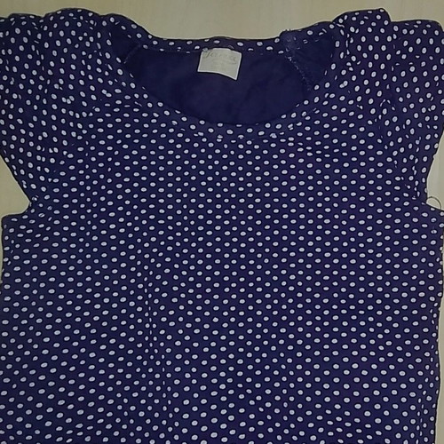 Children's blue polka dot cotton blend blouse and purple Benetton shorts set
