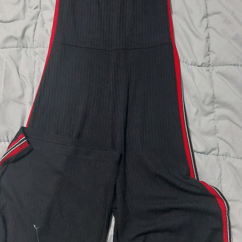 Stradivarius jumpsuit black with red sporty stripe medium like new