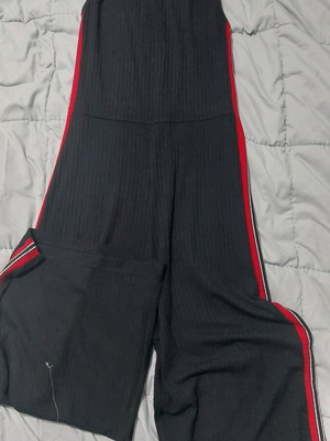 Stradivarius jumpsuit black with red sporty stripe medium like new
