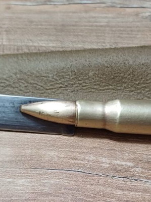 Handmade knife like new with leather sheath and spring blade