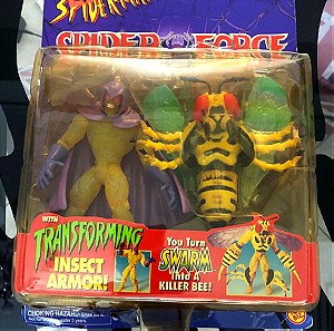 SWARM FIGURE SPIDER-MAN SPIDER-FORCE open in excellent condition with TRANSFORMING INSECT ARMOR 1997 VINTAGE