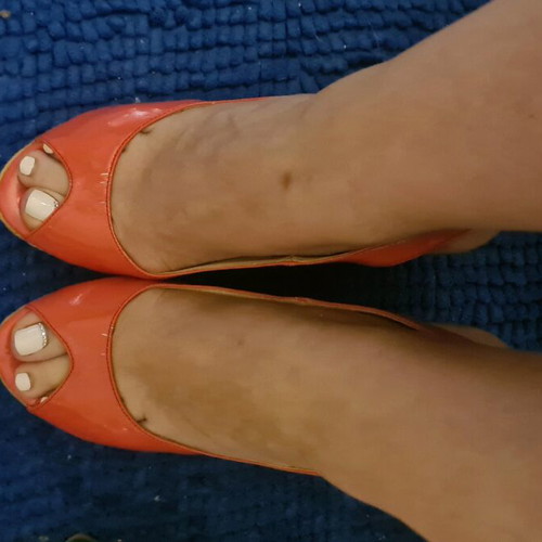Mark Milan leather platform shoes used, coral, size 41