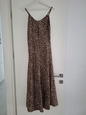 Dress satin fabric ankle-length, like new, beige and brown