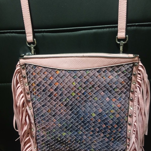 Women's bag with fringes shoulder crossbody pink-purple new