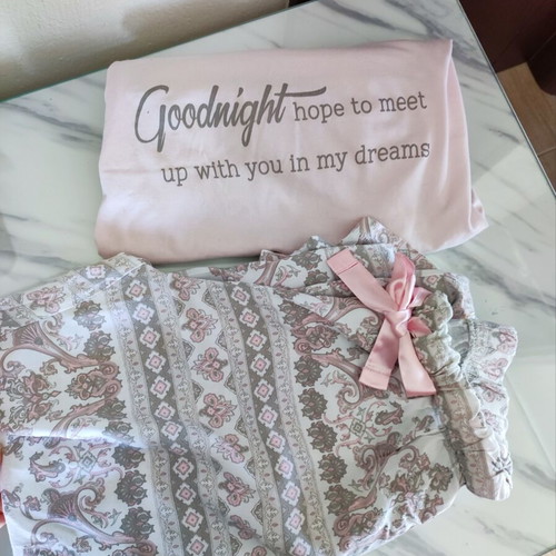 Pajama set used, size Small, soft breathable cotton fabric, pink
