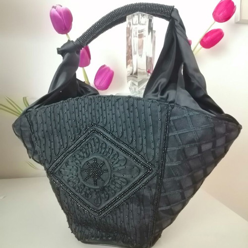 Gai Mattiolo shoulder bag used black beaded embroidery satin