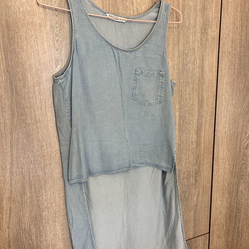 Zara sleeveless denim blouse used, longer back, size M