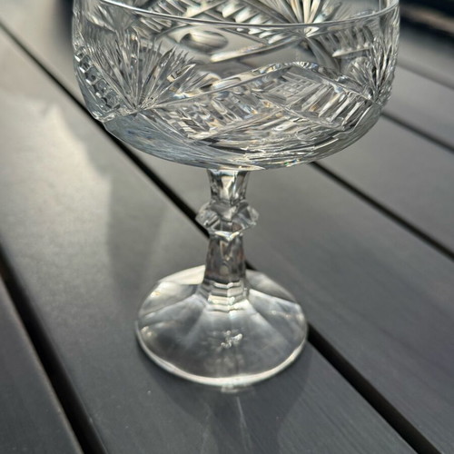 Crystal glass set like new, 6 champagne and 6 brandy glasses with engraving