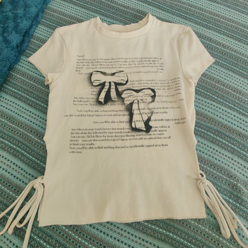 Cream Coquette Y2K top with bow design and side laces, like new