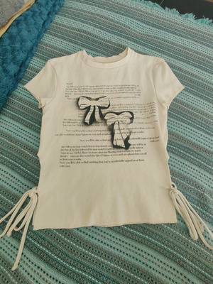 Cream Coquette Y2K top with bow design and side laces, like new