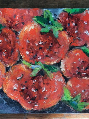 Oil painting 15×20 cm Strawberries new