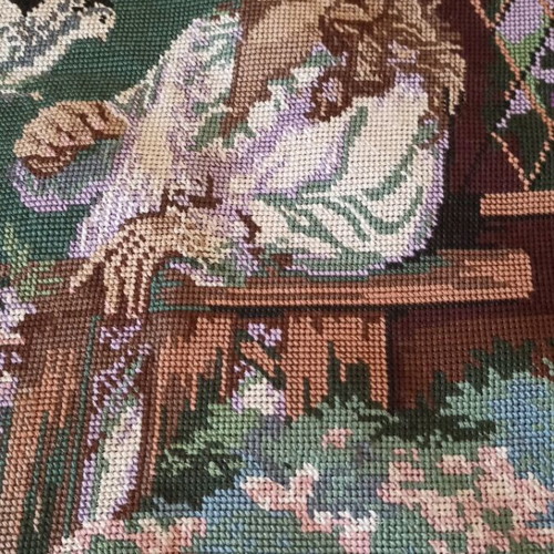 Handmade embroidered textile painting 1x0.50 art piece like new