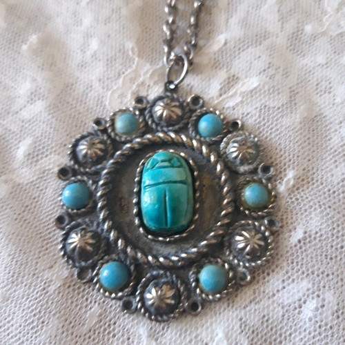 Vintage necklace used with turquoise and silver scarab