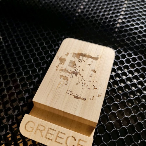 Bamboo wooden phone stand with embossed Greece map engraving new