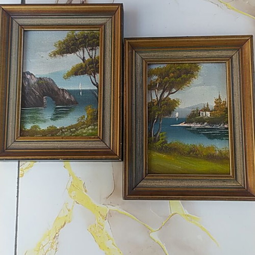Set of two small framed paintings