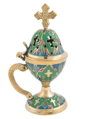Bronze Incense Burner with Green-Blue Enamel Coating new