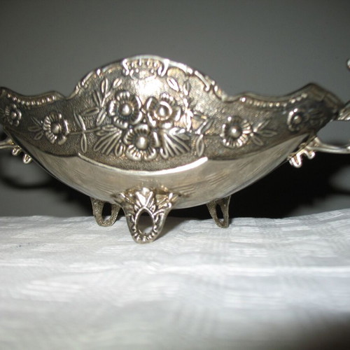 Old silver-plated carved fondantière used