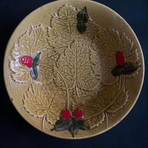 Ceramic bowl vintage handmade with embossed leaves used
