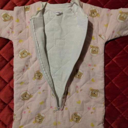 Baby sleeping bag like new, pink with teddy bear and star patterns