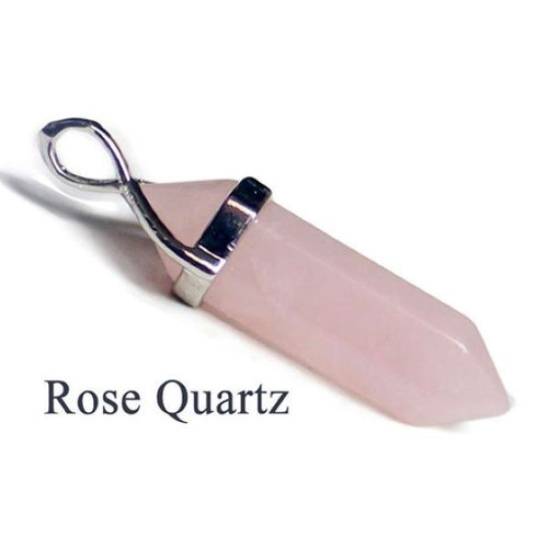 Necklace with natural rose quartz pendant new, leather chain