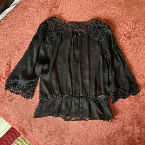 Black transparent blouse with lace large like new