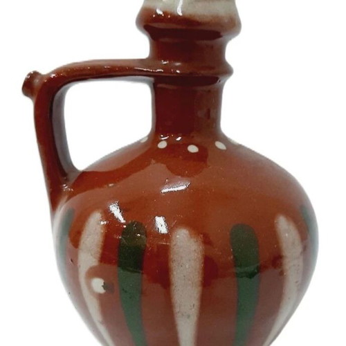 Vintage handmade ceramic jug like new, brown green white