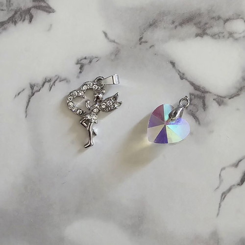 Women's pendant set of 2, steel, holographic heart