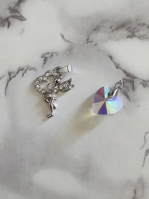 Women's pendant set of 2, steel, holographic heart
