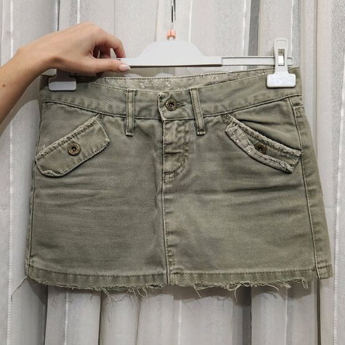 Zara mini skirt used, denim fabric, faded khaki with pockets