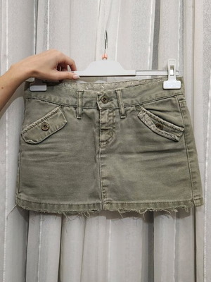 Zara mini skirt used, denim fabric, faded khaki with pockets