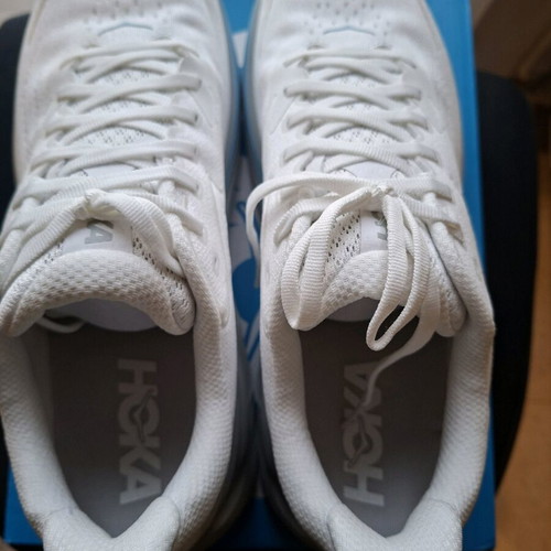 HOKA Clifton 10 athletic shoes new, size 44.5, white and gray