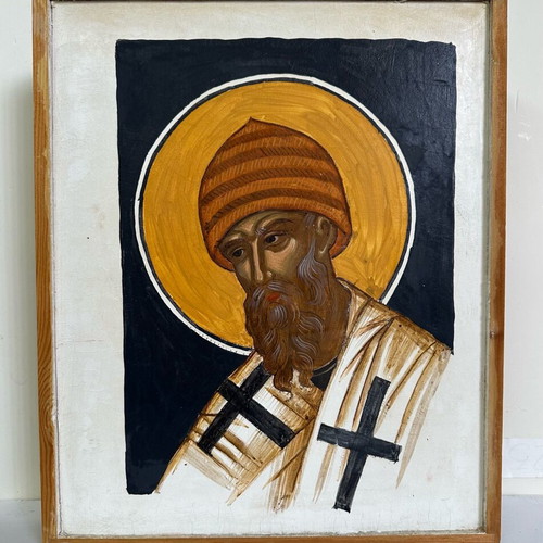 Handmade fresco panel used like new, hierarch figure