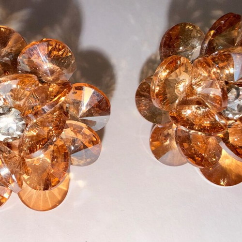 Earrings vintage with amber-colored crystals like new, gold tone
