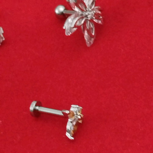 Piercing stainless small with zirconia, 3 butterflies and flower, new