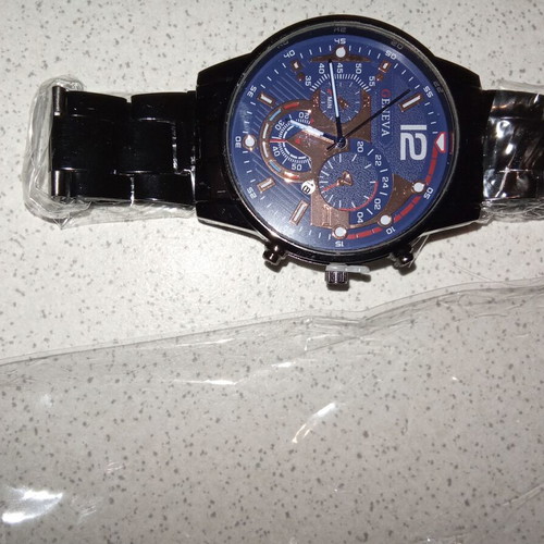 Geneva wristwatch men's new, dark blue and black