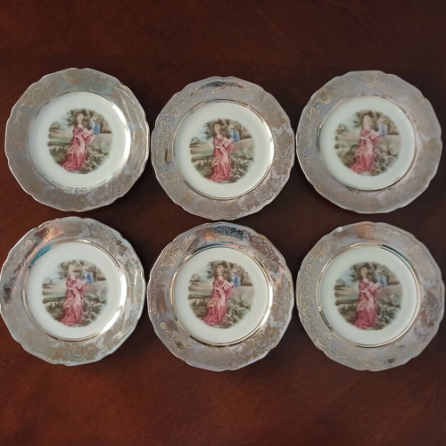 Porcelain plates set of 6 ARGO Japan vintage used, 1940-1950