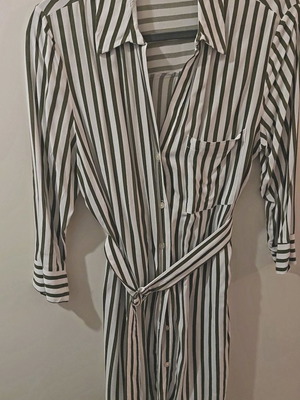 Striped shirt used, long, white-olive, size M