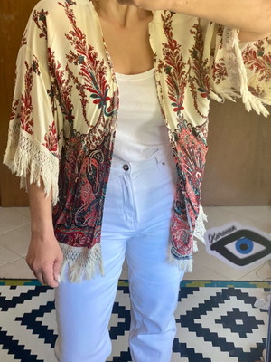Kimono used with pattern and fringes