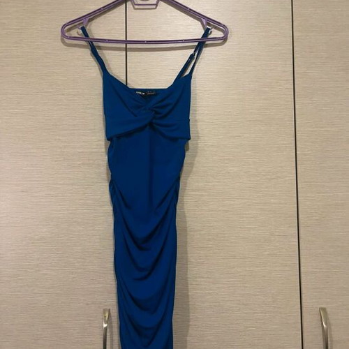 Shein blue dress like new, short with ruching and adjustable straps