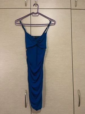 Shein blue dress like new, short with ruching and adjustable straps