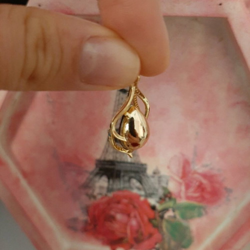 Pendant for necklace new, steel, gold color with purple stone