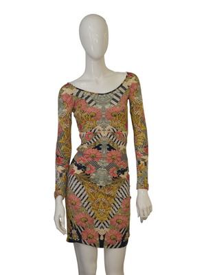 Alexander McQueen dress colorful floral & geometric jersey bodycon, like new, size IT 40