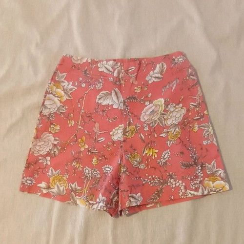 Floral shorts used, high waist, coral-yellow, size M