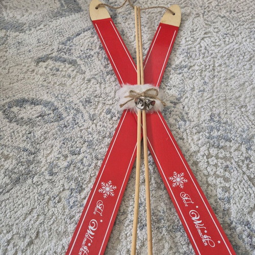 Wooden Christmas hanging ski decorations 60cm like new