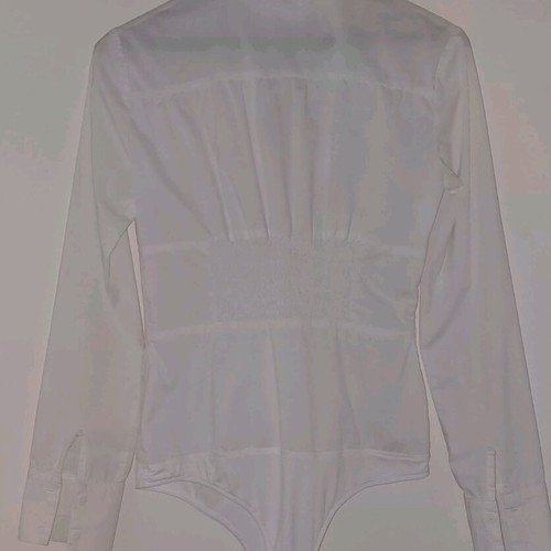 AMA white bodysuit shirt like new with ruffles and elastic waist