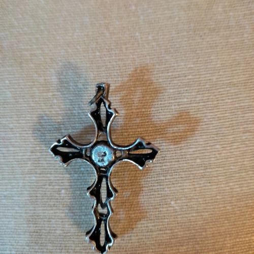 Vintage silver cross with red stone new