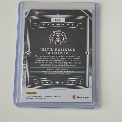 2025-26 Origins Euroleague Justin Robinson Base Set Green Prizm card new