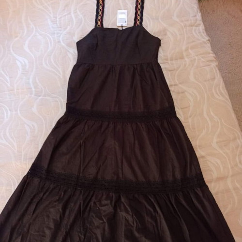 Desigual long dress new, black, gypsy style, cotton with lace